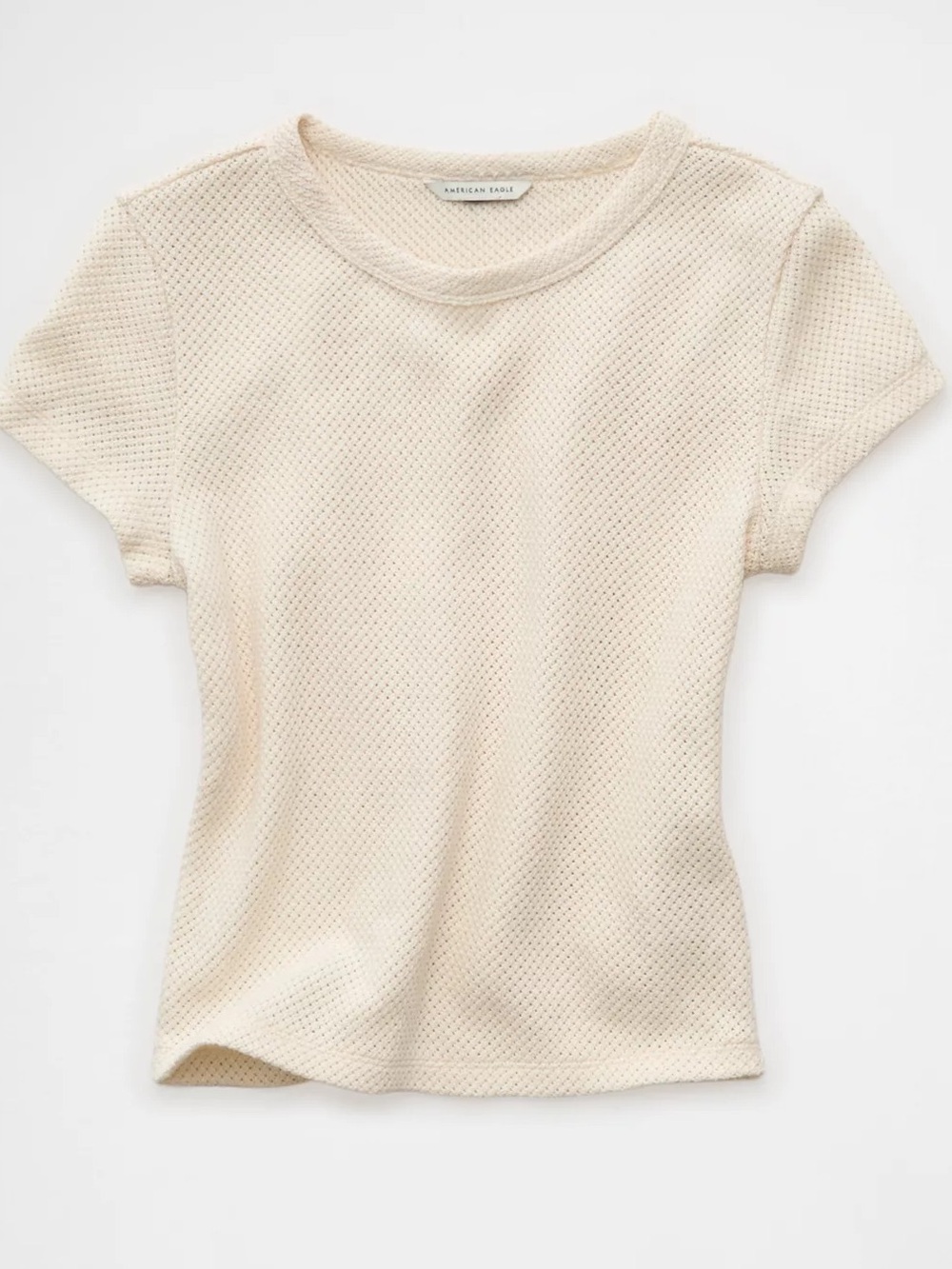 NWT American Eagle Textured Knit Tee Ivory Cream Fitted Short Sleeve Top Medium